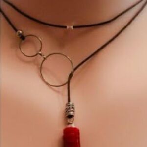 Black Necklace with Red Pendant